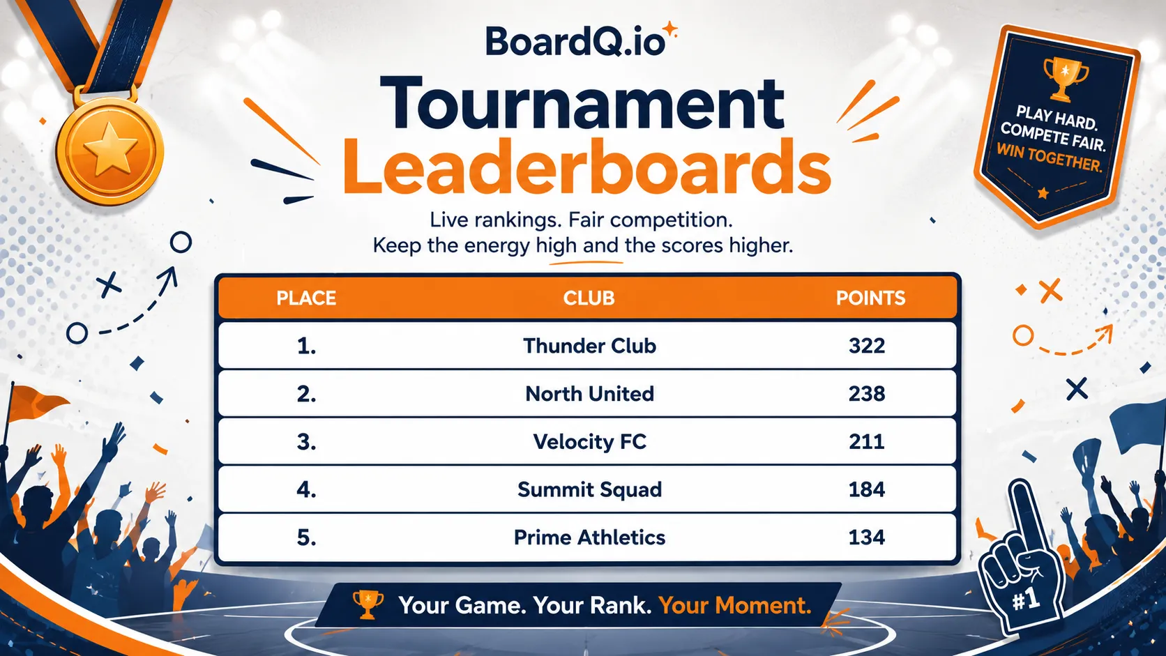 People networking at an event with a live competition leaderboard